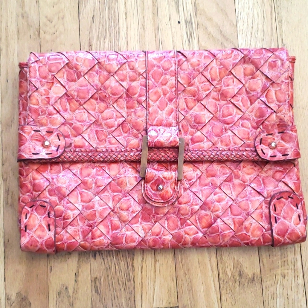 Jessica Simpson Large Clutch Bag Vegan Magnetic Closure